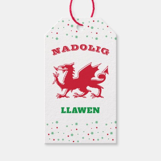 Nadolig Llawen Red Welsh Dragon Merry Kerstmis Cadeaulabel (Voorkant)