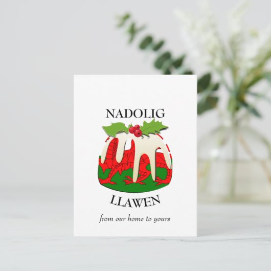 Nadolig Llawen WALES Welsh Merry Christmas Pudding Briefkaart (Staand voorkant)