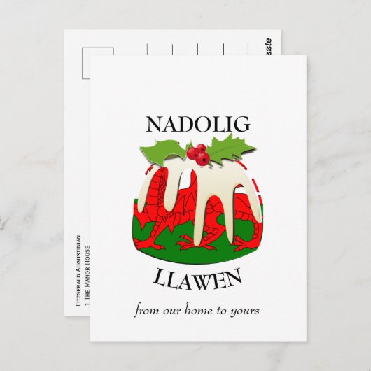 Nadolig Llawen WALES Welsh Merry Christmas Pudding Briefkaart (Voorkant / Achterkant)