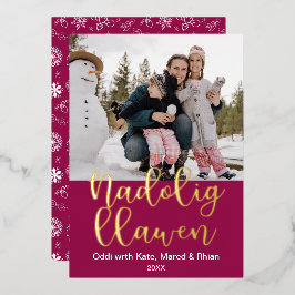 Nadolig Llawen Welsh Kerstmis, Elegant Folie Holid Folie Feestdagenkaart