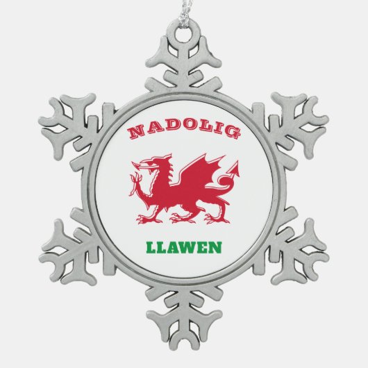 Nadolig Llawen Welsh Merry kerst Simple Celtic Tin Sneeuwvlok Ornament (Voorkant)