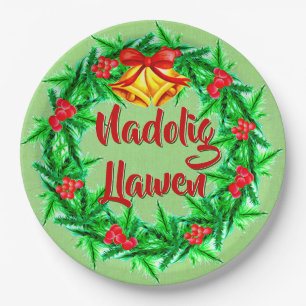 Nadolig Llawen Welsh Merry Kerstmis 9" Papieren Bordje