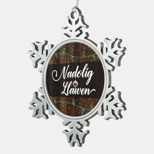 Nadolig Llawen Welsh Merry Kerstmis, Wales Tin Sneeuwvlok Ornament (Rechts)