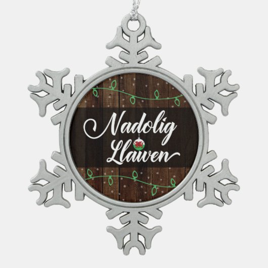 Nadolig Llawen Welsh Merry Kerstmis, Wales Tin Sneeuwvlok Ornament (Voorkant)