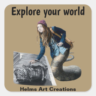 Naga onderzoekt World Travel Fantasy Art Stickers