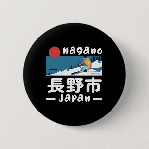 Nagano Japan Skigebied Skiën Japanse Alpen Reizen Ronde Button 5,7 Cm