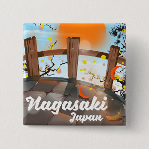 Nagasaki Japan kersenbloesem poster. Vierkante Button 5,1 Cm