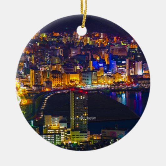 Nagasaki Japan 's nachts Keramisch Ornament (Voorkant)