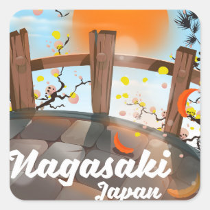 Nagasaki Japans bloesem poster. Vierkante Sticker