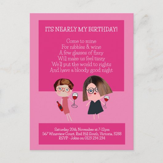 Nagebbels & Wijn Verjaardag Uitnodiging Briefkaart (Voorkant)