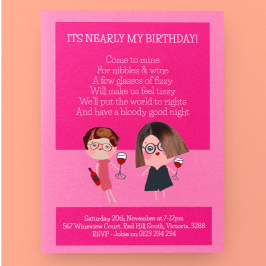 Nagebbels & Wijn Verjaardag Uitnodiging Briefkaart