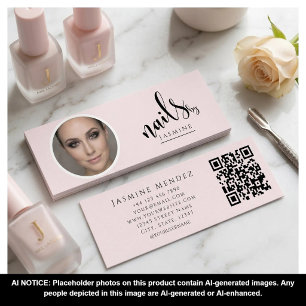 Nagel Kunstenaar Blush Roze Professionele Foto Qr Mini Visitekaartje