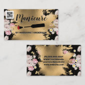 Nagel Lak Kwast | Goud en Bloemen | qr Code Afsprakenkaartje (Voorkant / Achterkant)