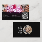 Nagel Roze Neon Typografie Foto Collage QR Code Visitekaartje (Voorkant / Achterkant)