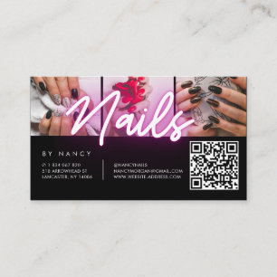 Nagel Roze Neon Typografie Foto Collage QR Code Visitekaartje