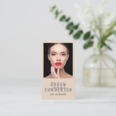 Nagel Salon QR Code Foto Script Beige Visitekaartje (Staand voorkant)