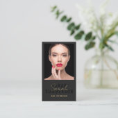 Nagel Salon QR Code Foto Script Beige Visitekaartje (Staand voorkant)