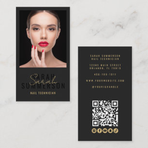 Nagel Salon QR Code Foto Script Beige Visitekaartje