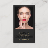 Nagel Salon QR Code Foto Script Beige Visitekaartje (Voorkant)