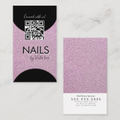 Nagel Salon Schoonheidskunstenaar QR Code Nep Glit Visitekaartje (Voorkant / Achterkant)