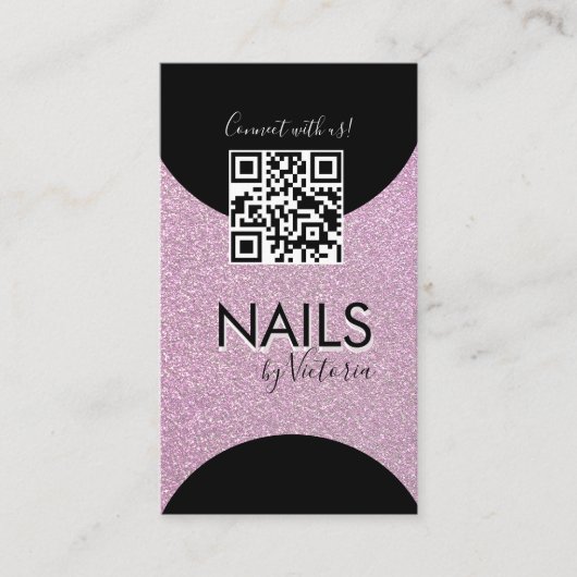 Nagel Salon Schoonheidskunstenaar QR Code Nep Glit Visitekaartje (Voorkant)