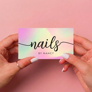 Nagel Salon Script Typografie Holografisch irisere Visitekaartje
