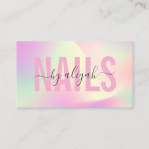 Nagel Salon Script Typografie Pastel Holografisch Visitekaartje