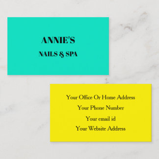 Nagel Salon Spa Fluorescent Neon Geel Teal Blauw Visitekaartje