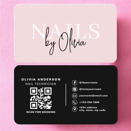 Nagel Specialist Kunstenaar QR Code Roze Visitekaartje