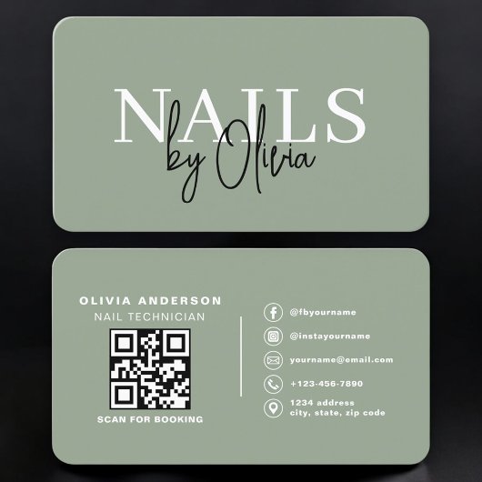 Nagel Specialist Kunstenaar Sage Green QR Code Visitekaartje
