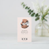 Nagel Tech Foto QR Code Blush Roze Visitekaartje (Staand voorkant)