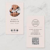 Nagel Tech Foto QR Code Blush Roze Visitekaartje (Voorkant / Achterkant)