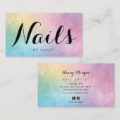 Nagel Tech Holografische Pastel Script Typografie Visitekaartje (Voorkant / Achterkant)