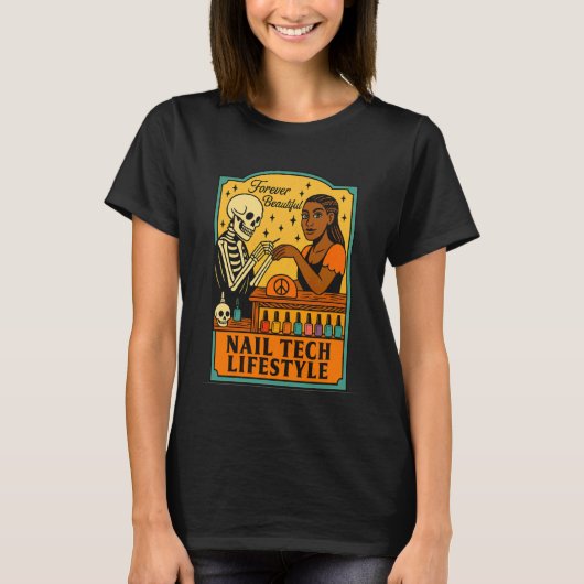 Nagel Tech Schedel en Mooie Model T-shirt (Voorkant)
