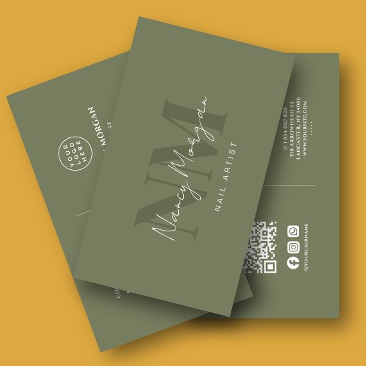 Nagelartiest Donkergroene Monogram QR-code Logo Visitekaartje