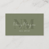Nagelartiest Donkergroene Monogram QR-code Logo Visitekaartje (Voorkant)