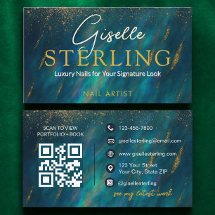 Nagelartiest Donkergroene Opal Steen QR-code Visitekaartje