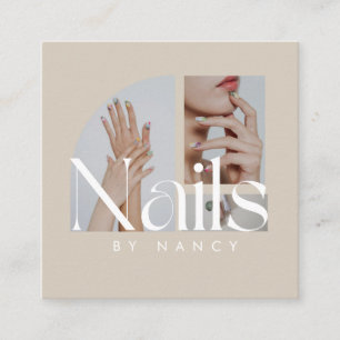 Nagelartiest Fotocollage Beige Vierkante Visitekaartje