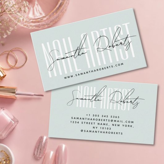 Nagelartiest moderne typografie script blauw visitekaartje