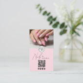 Nagelartiest Script Typografie Logo QR Code Foto Visitekaartje (Staand voorkant)