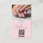 Nagelartiest Script Typografie Logo QR Code Foto Visitekaartje (Voorkant)