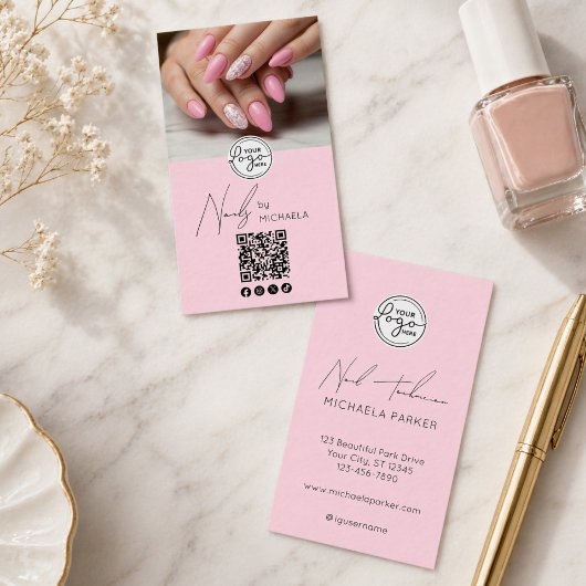 Nagelartiest Script Typografie Logo QR Code Foto Visitekaartje