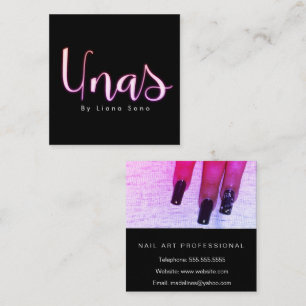 Nagelartiest Unas Glow Script en Foto Salon Roze Vierkante Visitekaartje