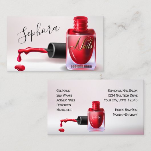 Nagelkunsten Technicus  - Rode nagellak2 Visitekaartje (Voorkant / Achterkant)