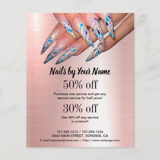 nagelkunstenaar business gepersonaliseerde flyer (Voorkant)