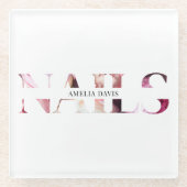 Nagelkunstenaar Elegant Modern Wit Roze Manicurist Glazen Onderzetter (Voorkant)