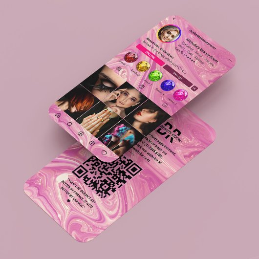 Nagelkunstenaar Instagram Roze Marmer Modern Visitekaartje