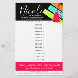 Nagelkunstenaar manicure pedicure salon prijstlijs flyer