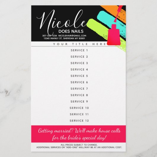 Nagelkunstenaar manicure pedicure salon prijstlijs flyer (Voorkant)