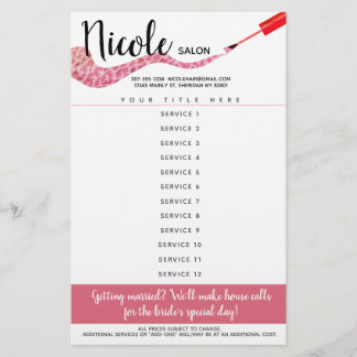 Nagelkunstenaar manicure pedicure salon prijstlijs flyer